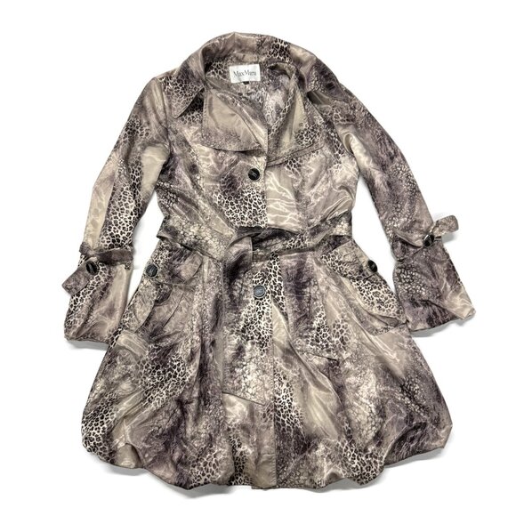MaxMara Belted Coat Womens Large Animal Print Lightweight Button Up Flared - Picture 5 of 12